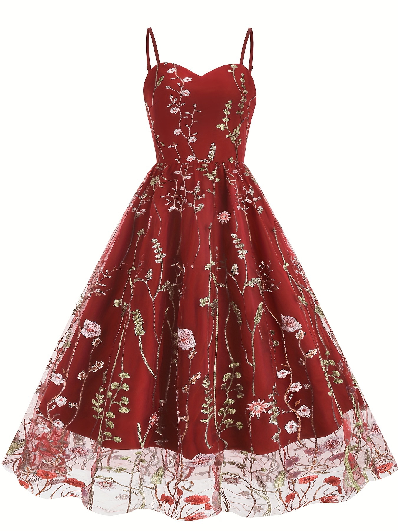 Embroidery Mesh Dresses Overlay Vintage Formal Dinner Dress - Temu Canada