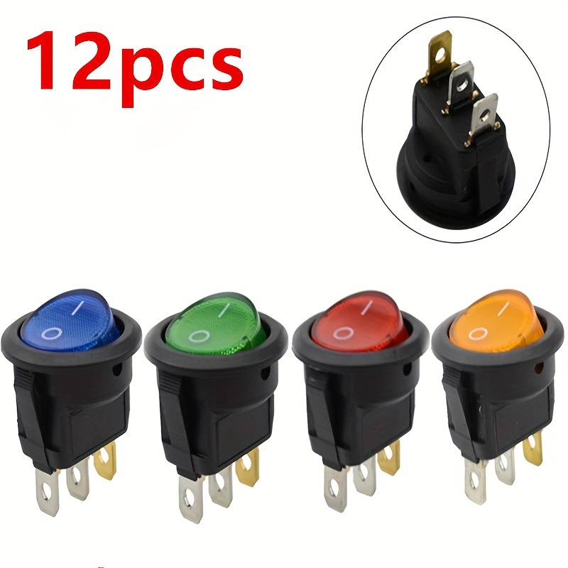 Interruptor basculante de 2 posiciones, 2 pines, 21x15mm, 6a/250vac,  encendido-apagado, rojo, azul, verde, amarillo