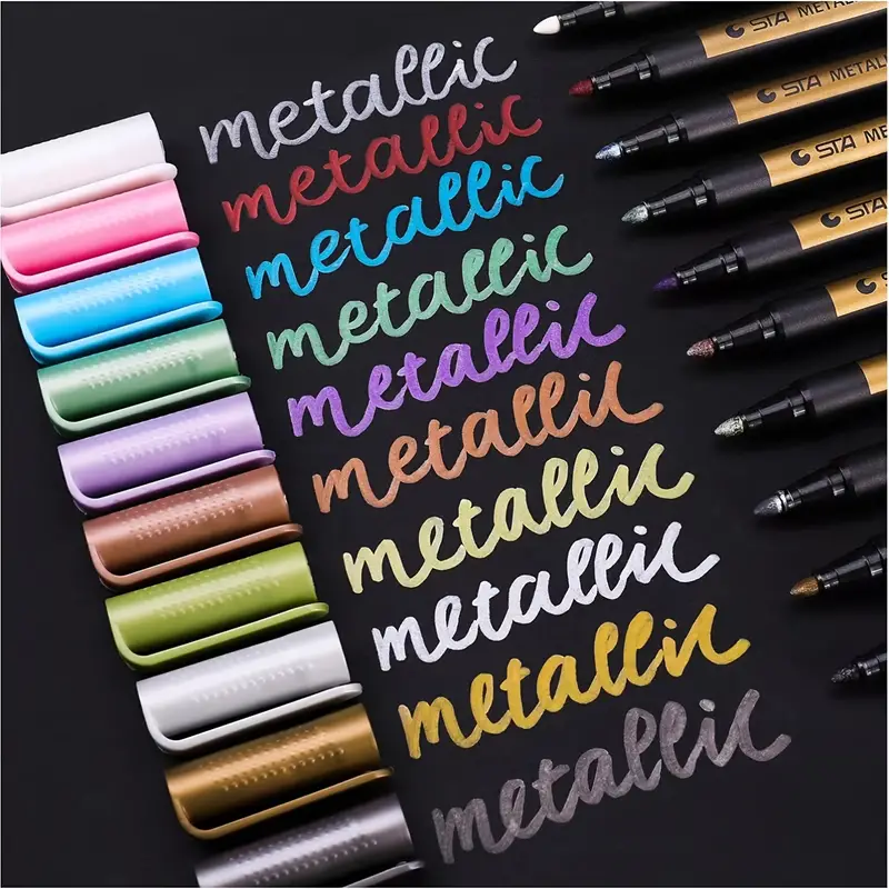 Mr. Pen- Metallic Paint Markers,10 Colors, Metallic Markers for Black  Paper, Rock Painting, Card Making, Ceramics, Metal, Glass, DIY Photo Album,  Scrapbooking Supplies, Metallic Non-Permanent Markers Standard