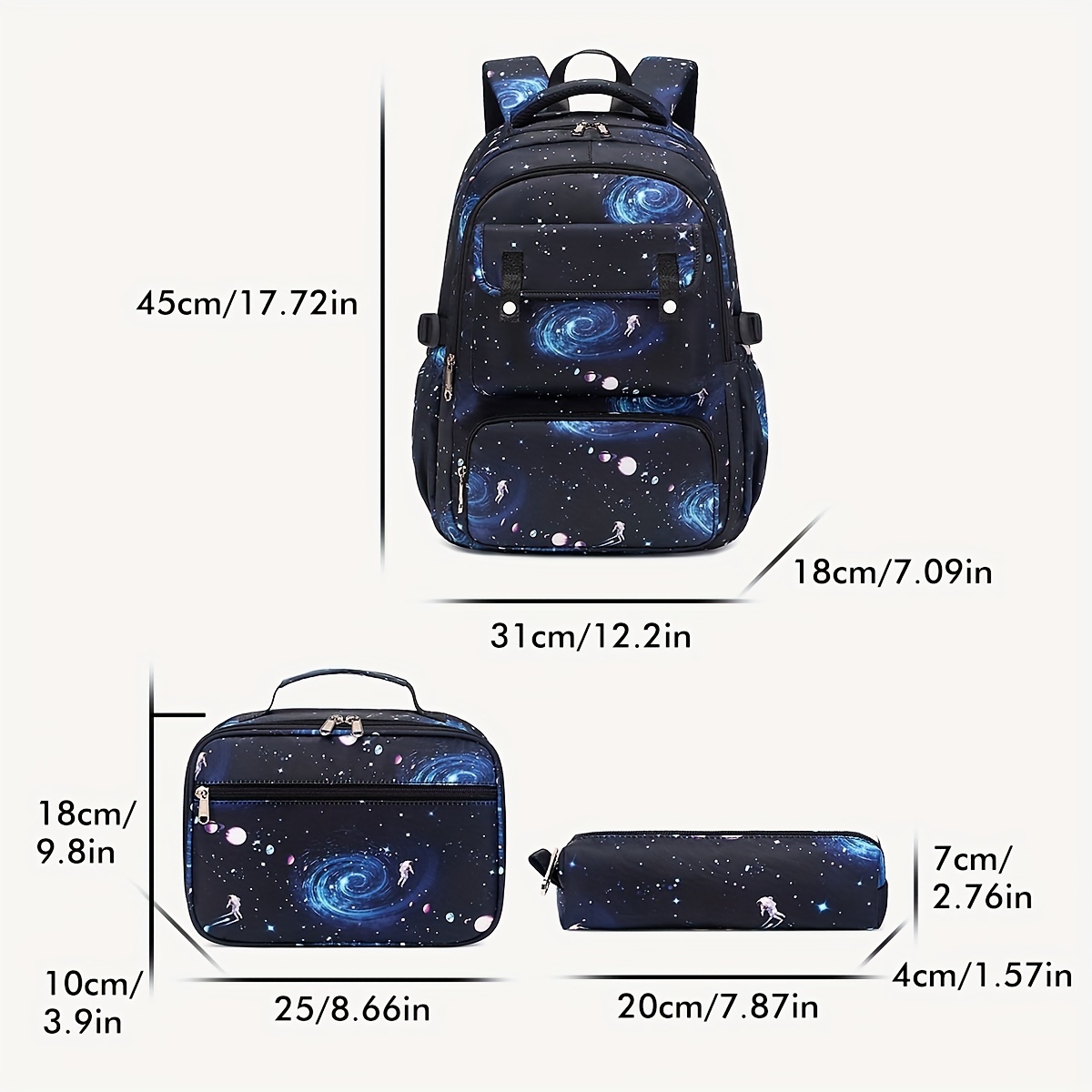 3 قطع مجموعة حقائب مدرسية Starry Sky Cartoon على ظهره ، حقيبة غداء ، مجموعة مقلمة للأولاد ، هدية موسم المدرسة ، حقيبة ظهر 15.6 بوصة