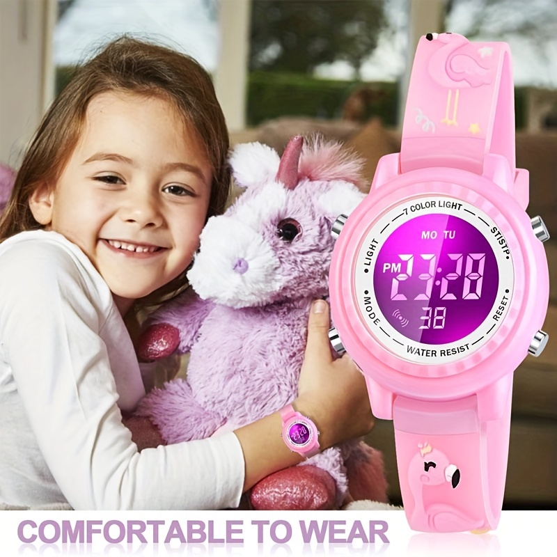 Reloj de pulsera LED para niños, podómetro digital sin Bluetooth,  impermeable, 12/24 horas, cronómetro, calendario, para niños, niñas,  adolescentes