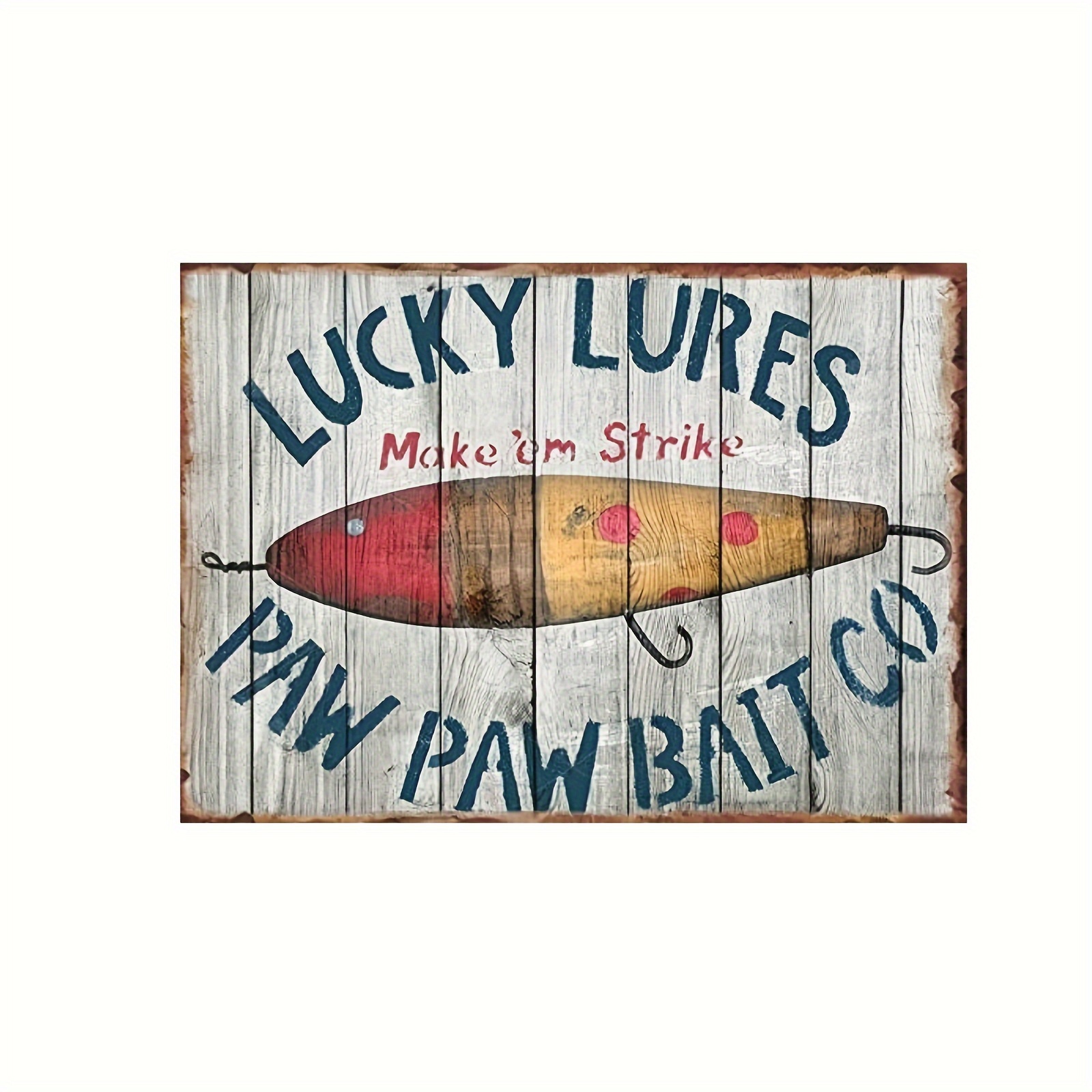 Krouterebs Lucky Lures Fishing Bait Shop Fishing Tackle Vintage Metal Tin  Sign Kitchen Pub Funny Novelty Coffee Bar Wall Poster Garden Farm 12x8 Inch