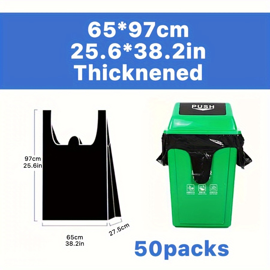50Pcs Heavy Duty Large Black Trash Bags, 45/65 Gallon
