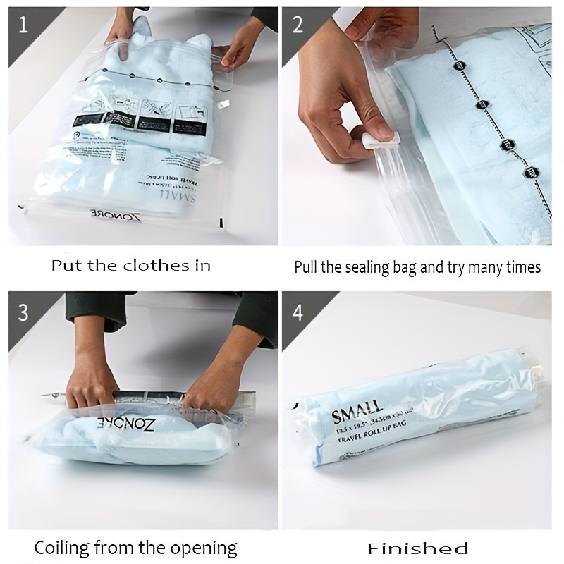 1pc Manual Roll-up Portable Vacuum Compression Bag For Travel Storage