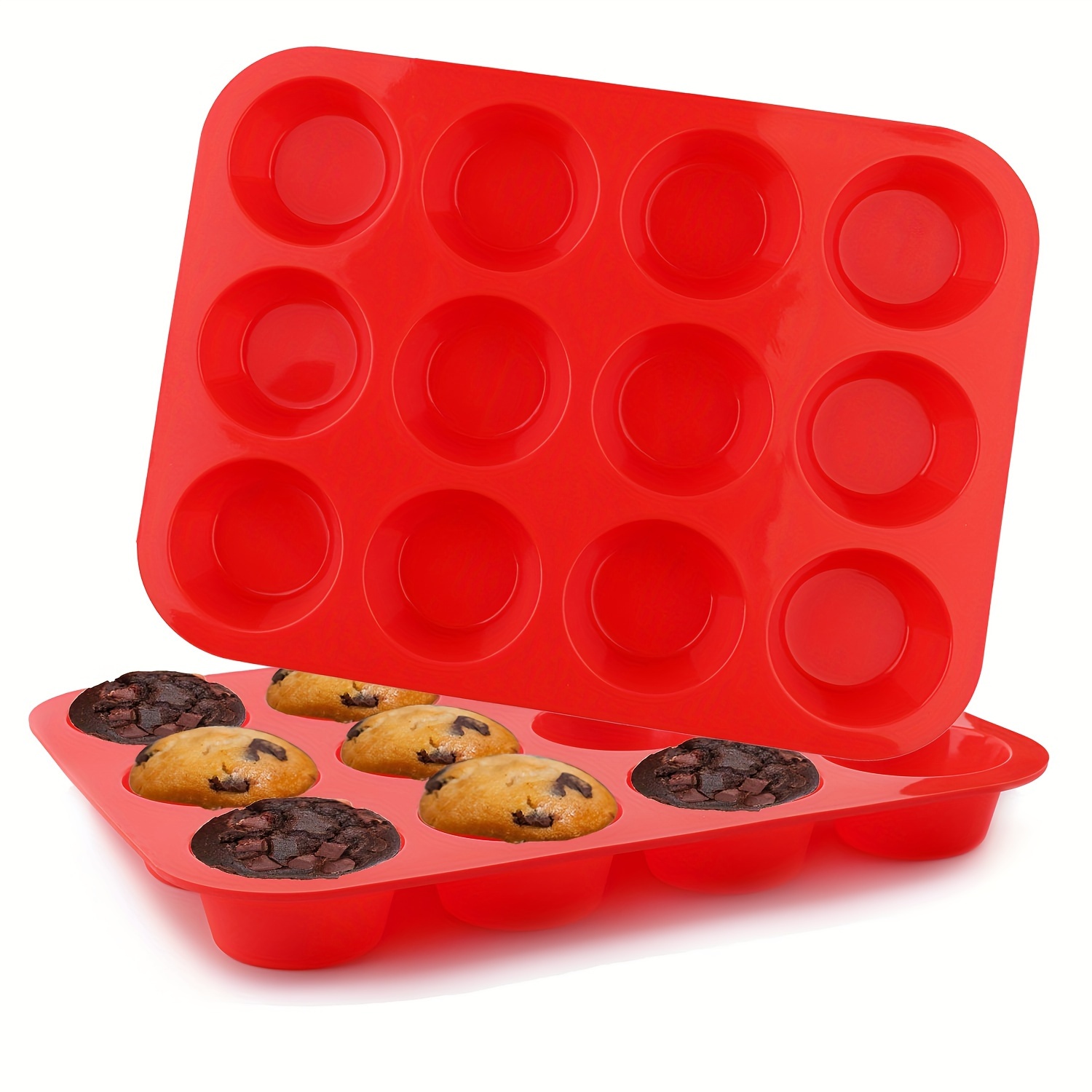 Silicone Muffin Pan - 12 Cups Regular Silicone Cupcake Pan, Non-stick  Silicone Great for Making Muffin Cakes, Tart, Bread - BPA Free and  Dishwasher Safe,Red 