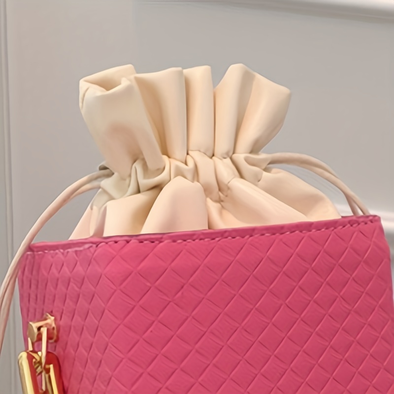 Argyle Embossed Mini Handbag Chain Strap Drawstring Shoulder Bag