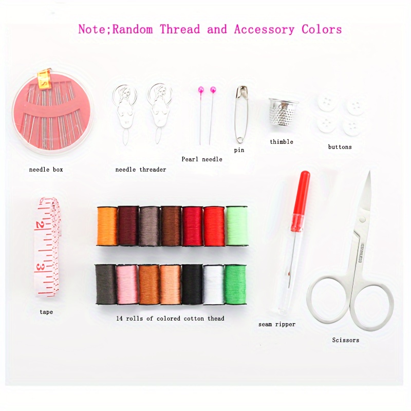 70pcs Diy Sewing Kit, Portable Mending Kit With Scissors, Measuring Tape,  Needle Box, Buttons, Threads, And Other Sewing Accessories