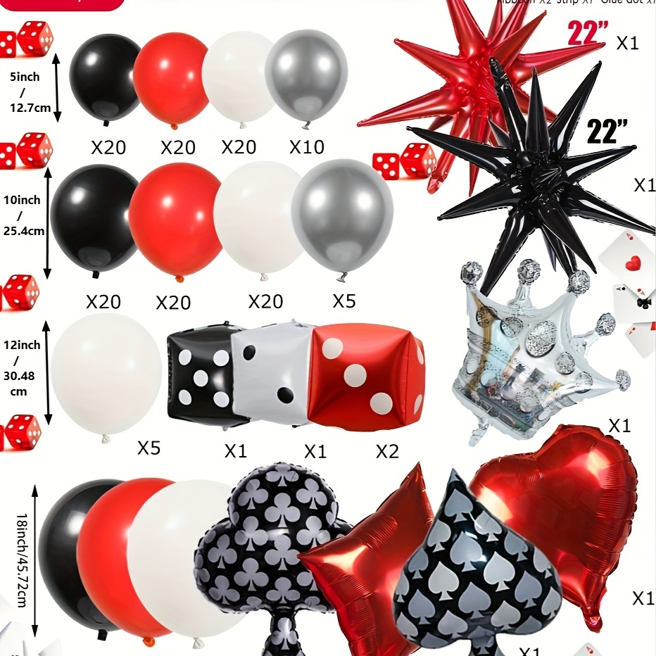 Casino Theme Birthday Party Decorations Party Backdrop, Foil Balloons, Red  and Black Balloons Garlands Las Vegas Casino Night Poker Party Supplies Set