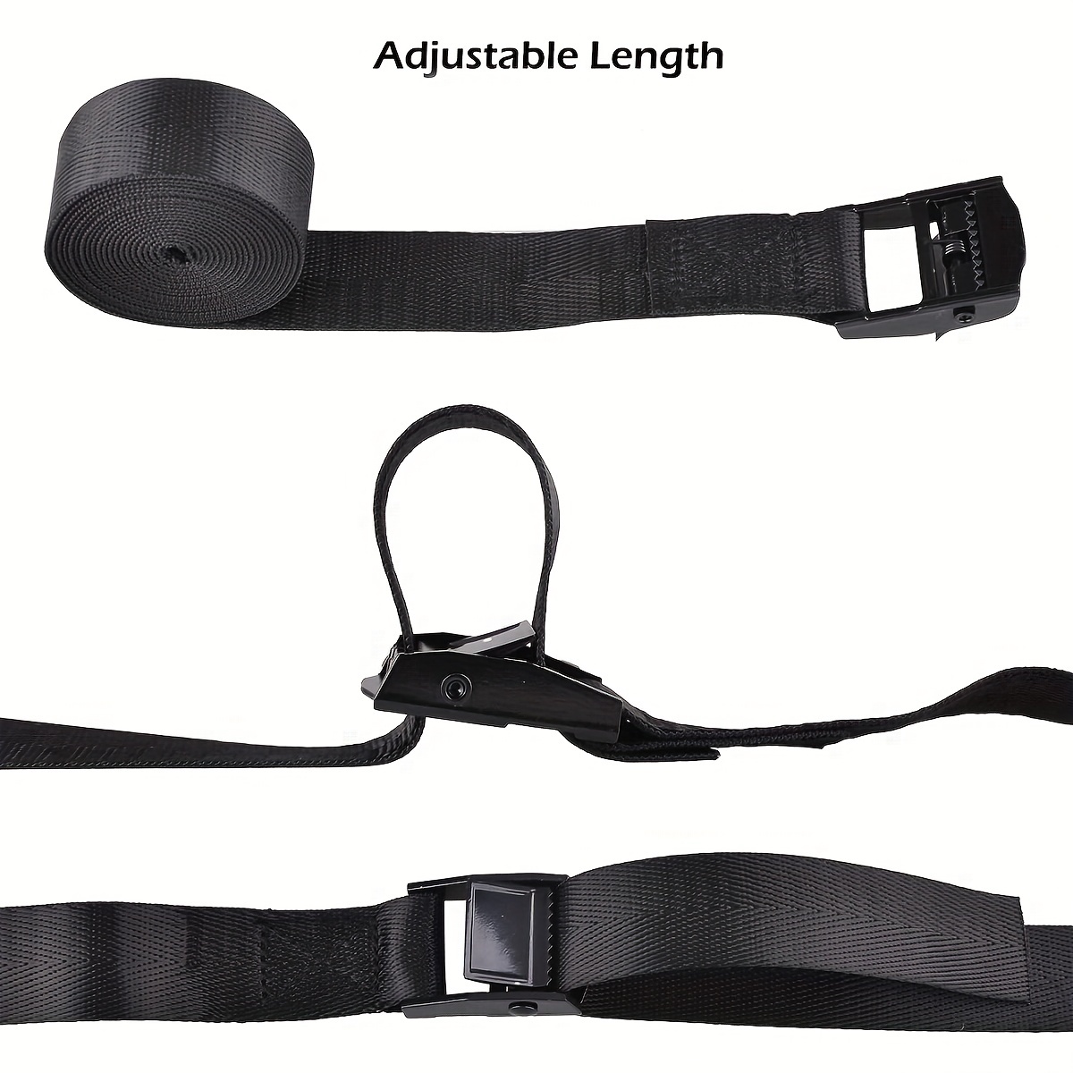 Lashing Secure Straps, 1 x 8ft Heavy Duty Cam Buckle Tie Down Straps  Adjustable Black Pull Cinch Strap for Cargo, Luggage, Bicycles,  Motorcycles