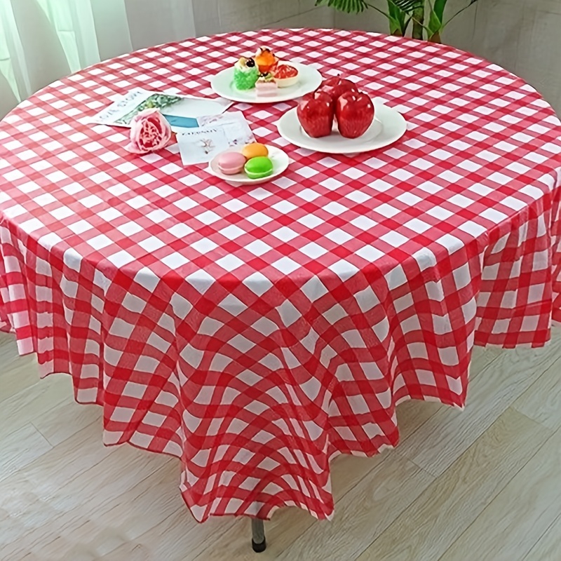 Round Red Gingham Table Cover