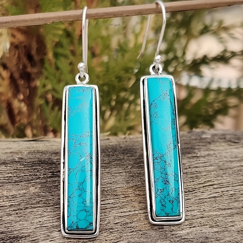 

Rectangle Turquoise Dangle Earrings Stainless Steel Alloy Jewelry Boho Vintage Decorative Earrings