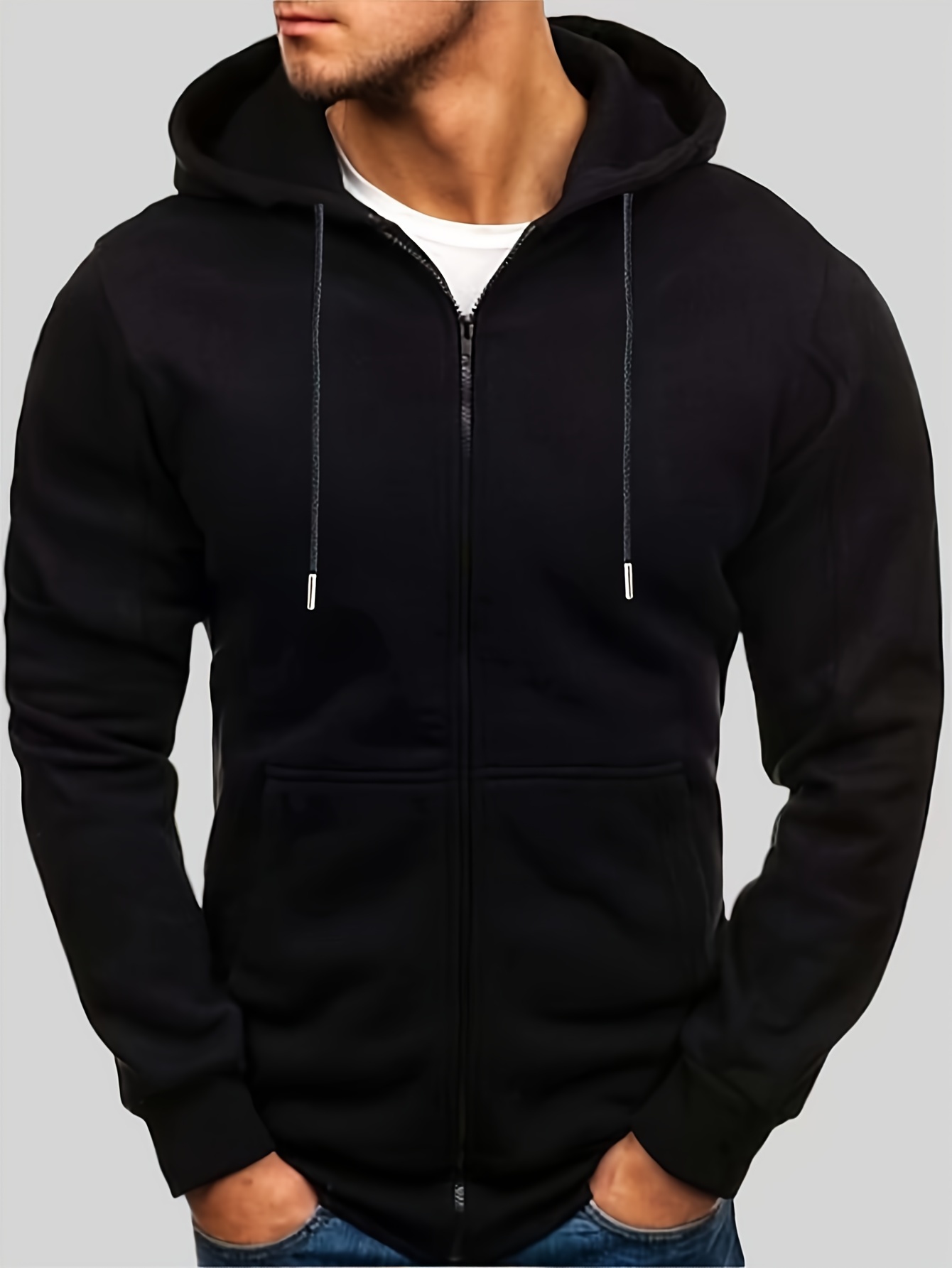 Men's Zip Up Hoodie Jacket Plain Full Zipper Hooded Fleece Sweatshirt  Athletic