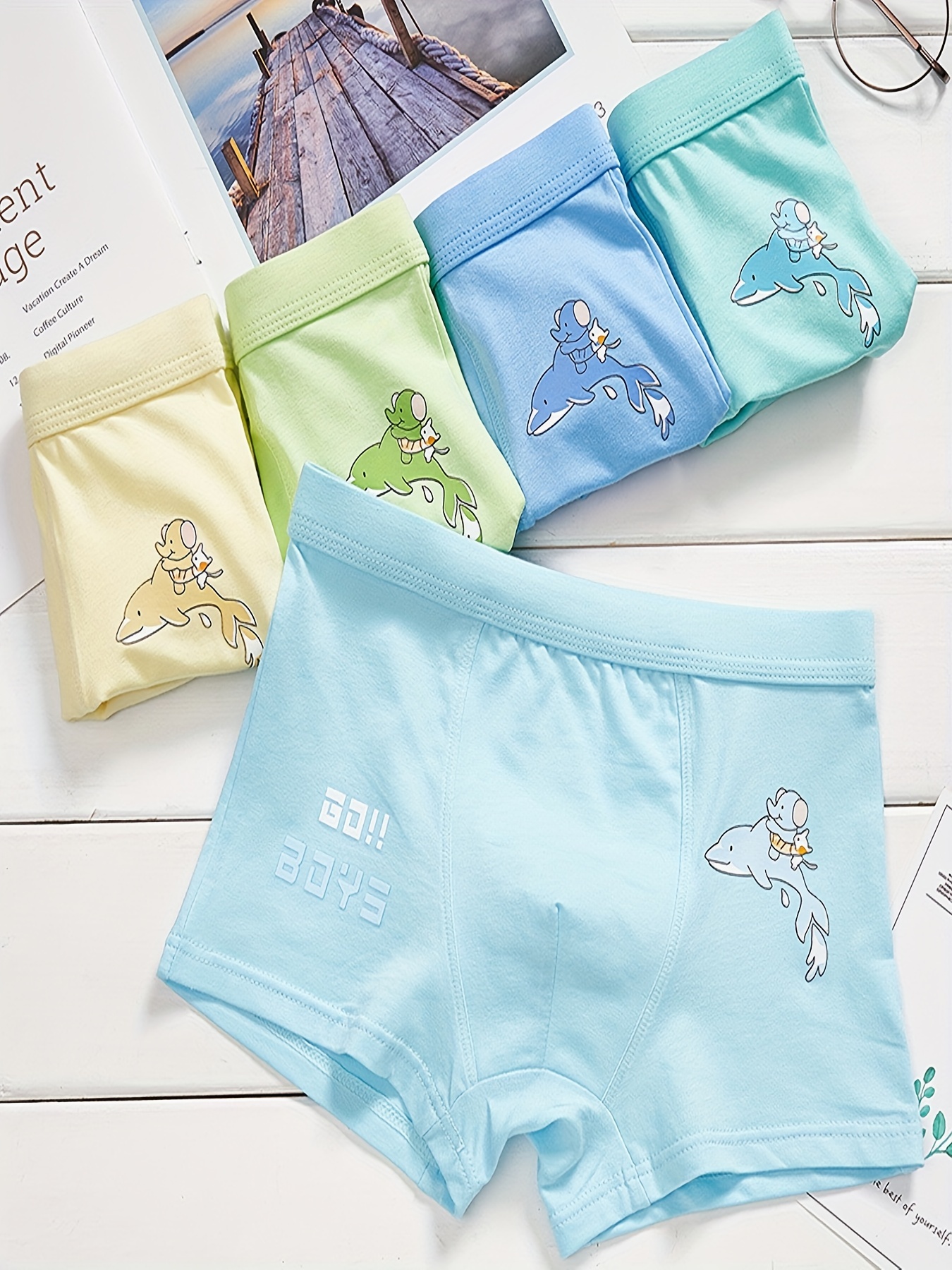 4pcs Toddler Boys Underwear Soft Breathable Cartoon Crocodile Beach Random  Pattern Comfy Boxers Briefs