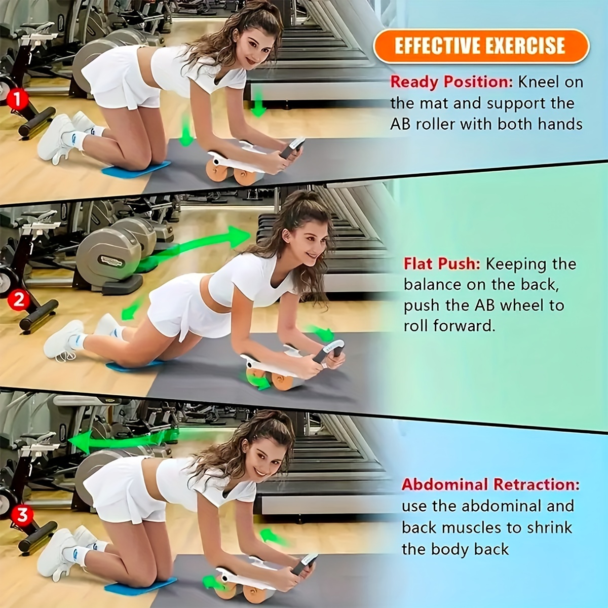 Ab Roller Wheel Exercise with Elbow Support, Automatic Rebound