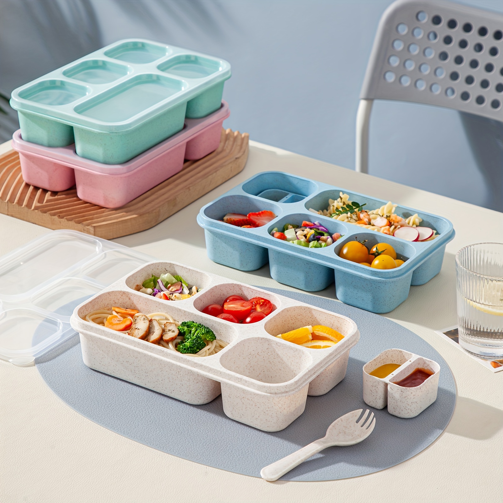 Lunch Box Divided Portable Food Storage Container Clear Lid - Temu