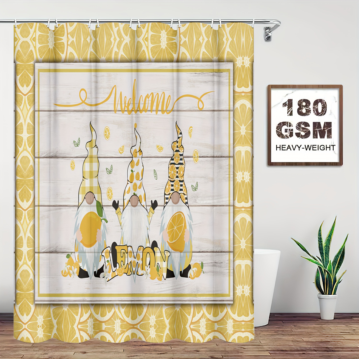 Set Van 1/4 Stuks Douchegordijn Met Citroen Gnomen Print Temu Belgium