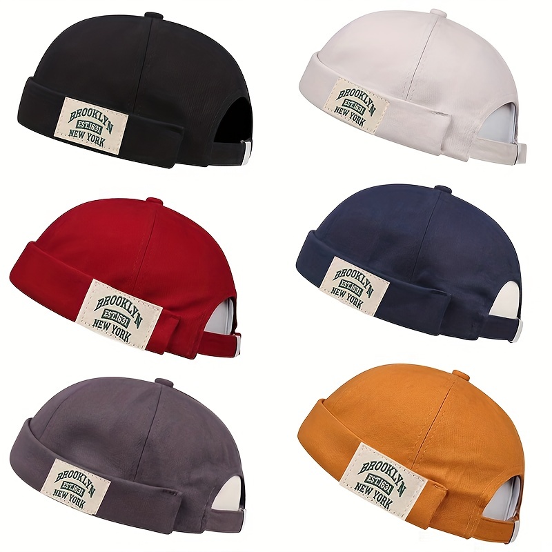 

Brooklyn 1631 Label Docker Cap Unisex Brimless Hats Solid Color Skull Cap Vintage Beanie Cap Rolled Cuff Harbour Hat For Men Women