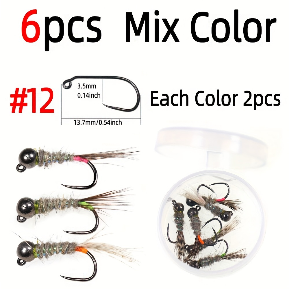 6pcs Mix Color #12 #14 #16 Fast Sinking Barbless Tungsten Head Jig, Nymph  Fly Euro Perdigon Nymphs, Trout Fishing Fly Lures