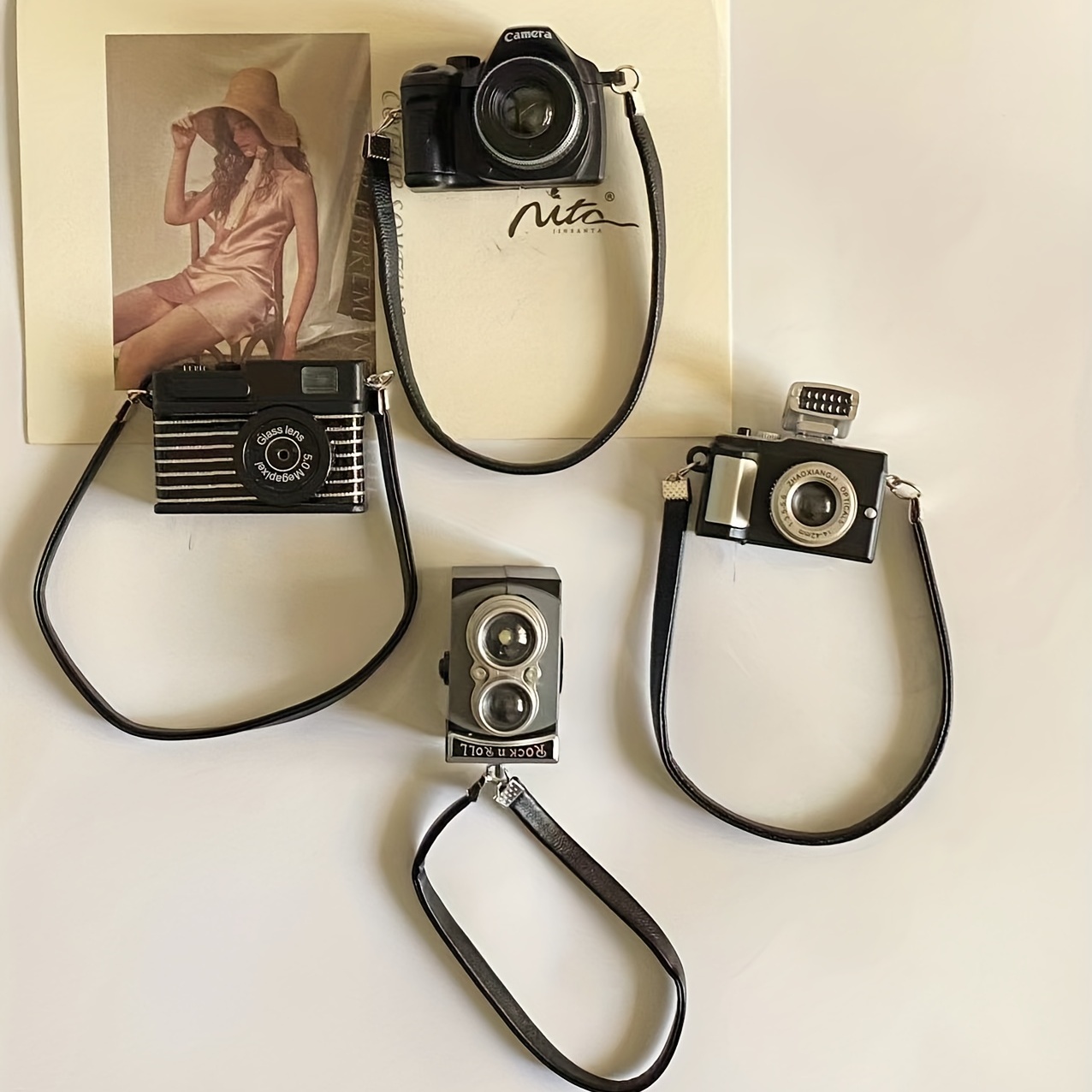 4 piezas de cámara en miniatura escala 1:4 mini cámara SLR accesorio mini  cámara ornamento vintage modelo cámara digital SLR mini accesorios de