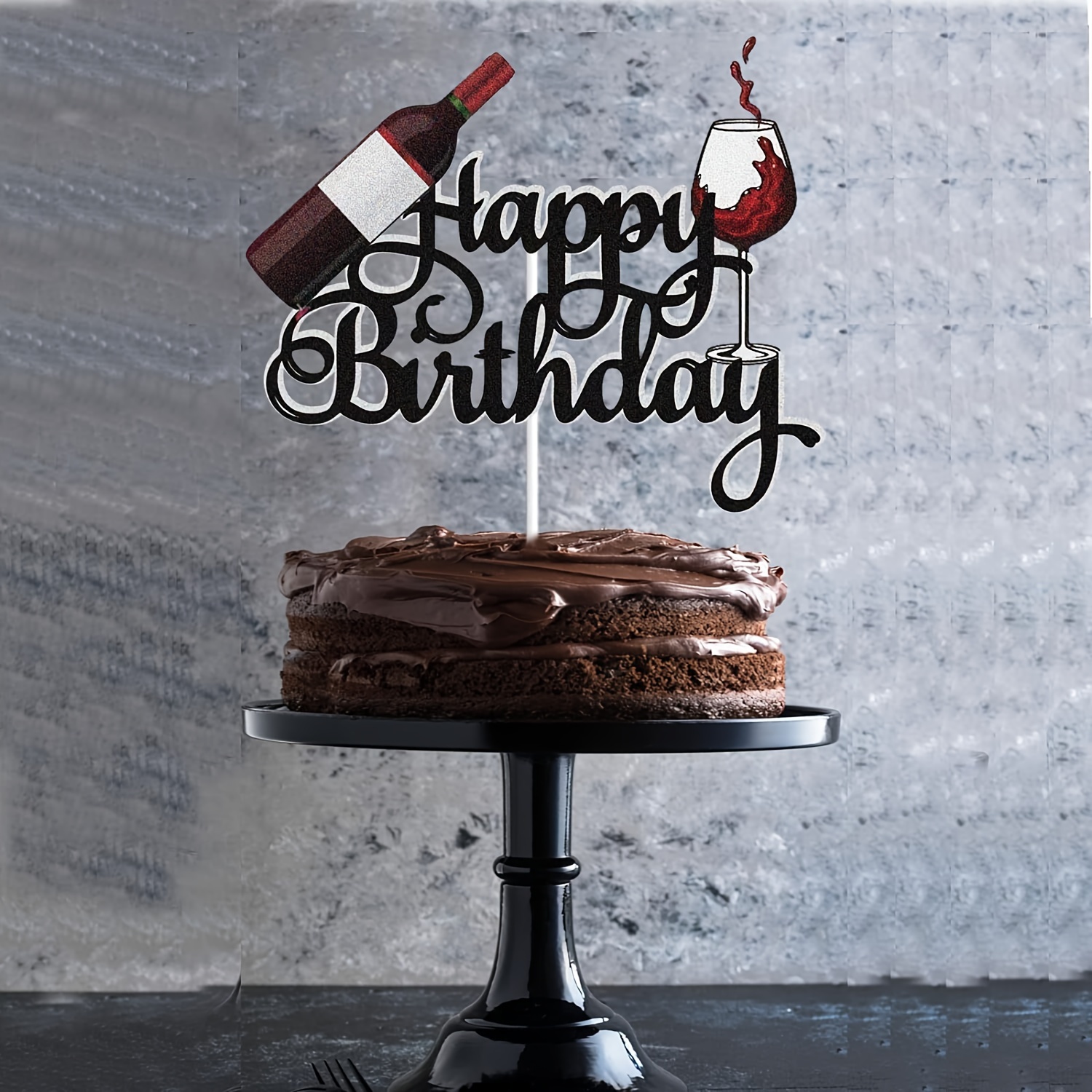Red Wine Happy Birthday Cake Topper Black Glitter Beer Wine Glass Insert  Card Birthday Cake Topper Birthday Party