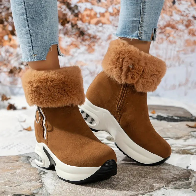 womens platform snow boots casual side zipper plush lined boots comfortable winter boots details 12