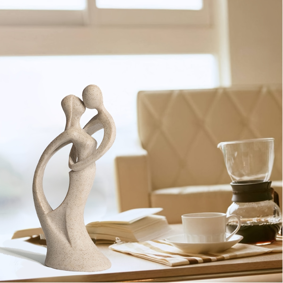 QHCS Rose Hand in Hand Couple Statue Sculpture,The Lovers Abstract Crafts  Sandstone Handmade Figurine Home Bedroom Living Room Study Room Studio