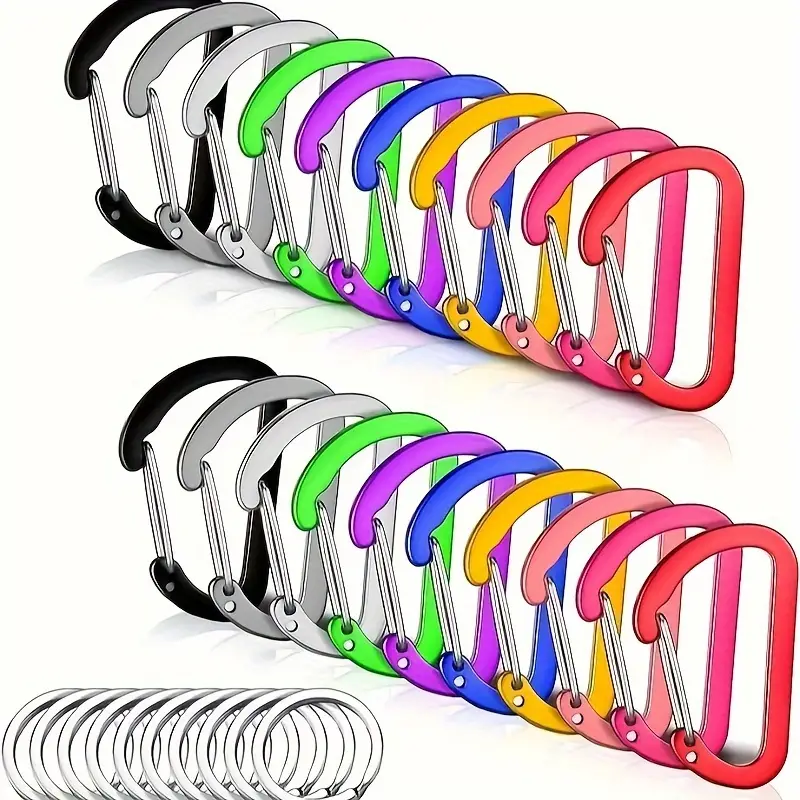 Temu 20 Pack Aluminum Mini Carabiner Keychain Clips Small Carabiner Clip D Shape Spring Clips Accessory and Keychain Carabiners with Key Rings for