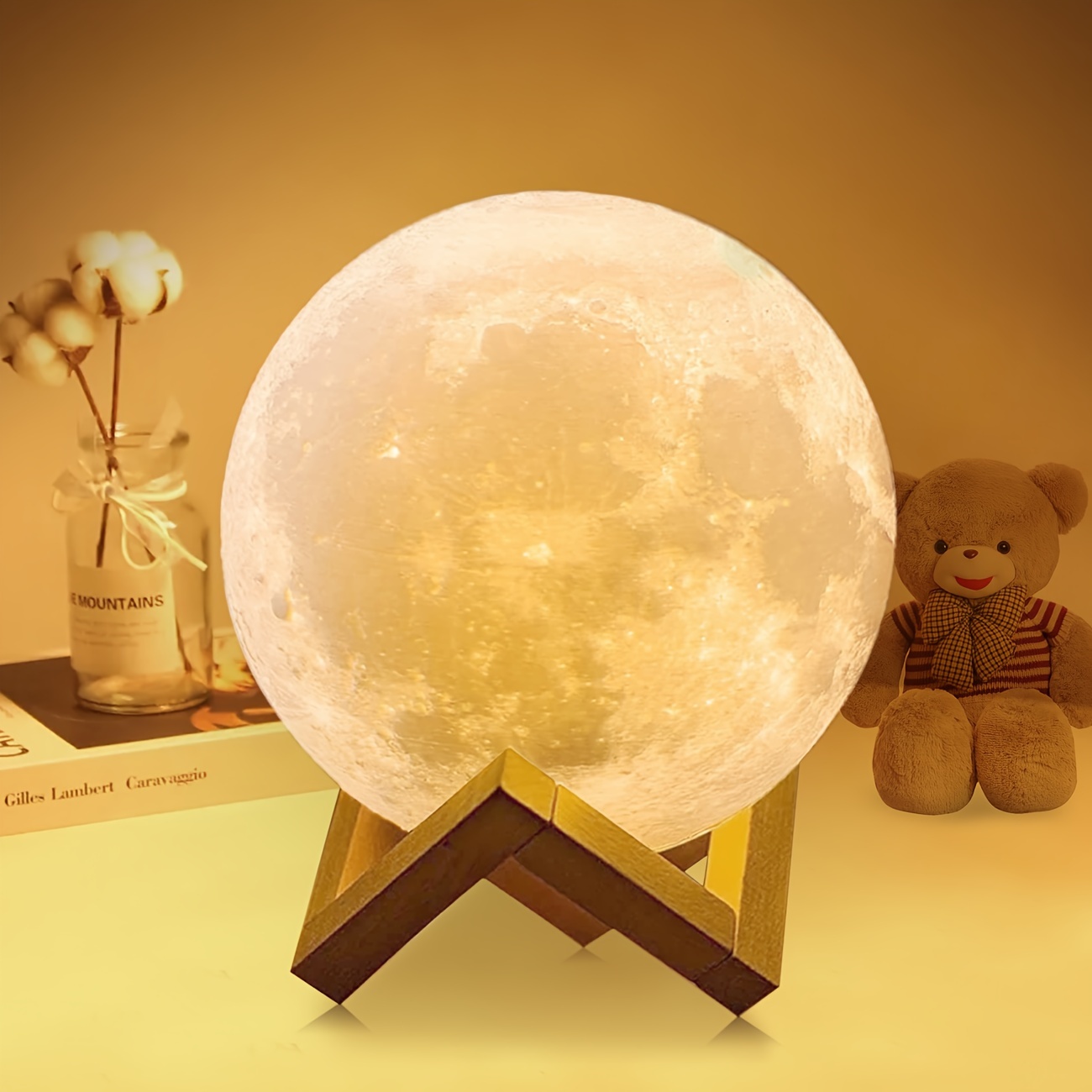 1 pièce Lune Lampe , 3,94 Pouce LED Lune Lampe Galaxie Lampe , DIY Lune  Veilleuse Lune Lampe Pour Fille Garçon Enfants Femme Cadeau D'Anniversaire  Chambre À Coucher Lampe Décorative ( Blanc )