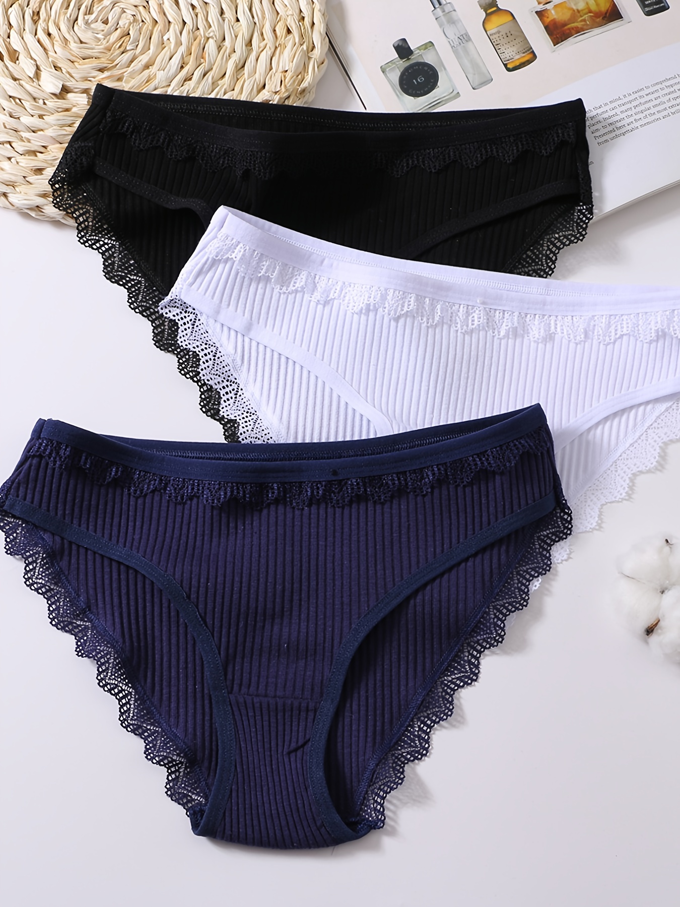3PCS/Set Seamless Cotton Women's Panties Sexy Lace Female Underpants  Comfortable Underwear Women Solid Color Lingerie S-XL
