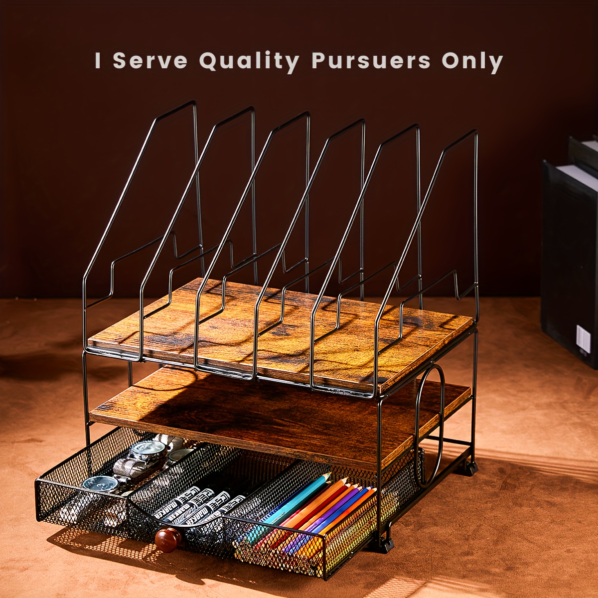 travel essentials elegant black metal wood desk organizer Temu