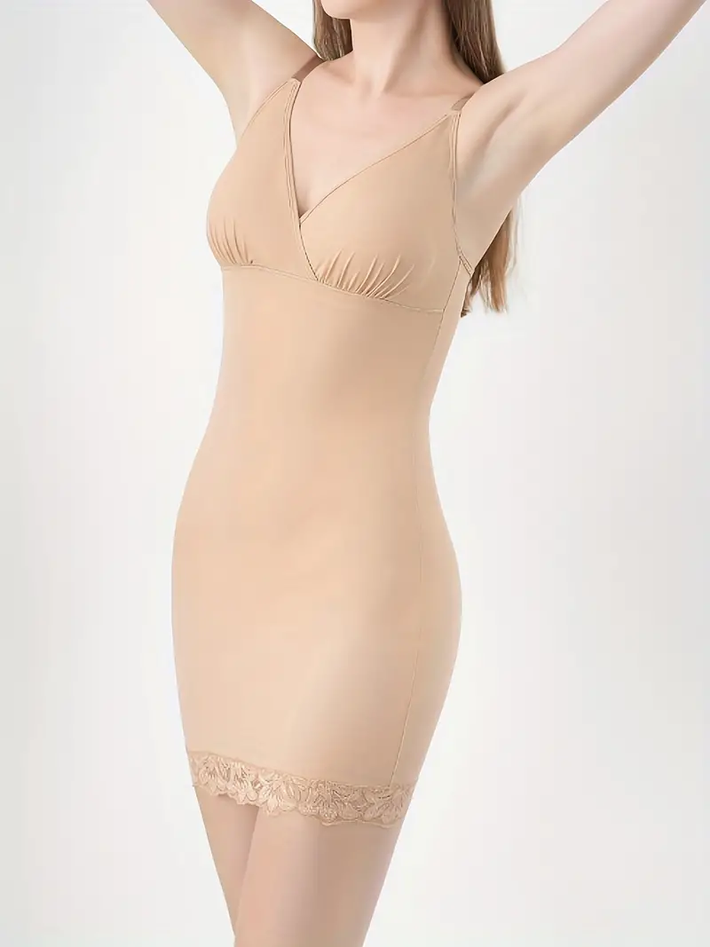 Lace Trim Shaping Slip Dress V Neck Tummy Control Slimming - Temu