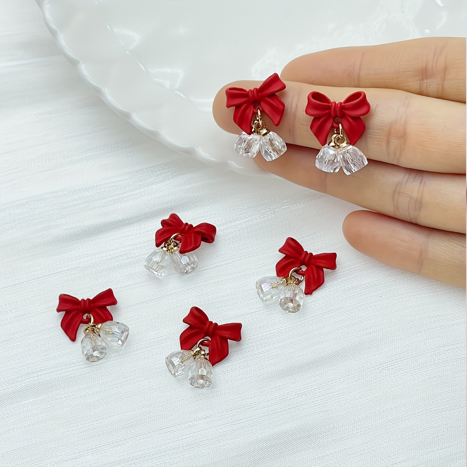 6pcs Christmas New Year Bell Bowknot Charms for Nails, Red Bow Charms for Jewelry, Jewels Making, Alloy Charms for Earring Bracelets Necklace