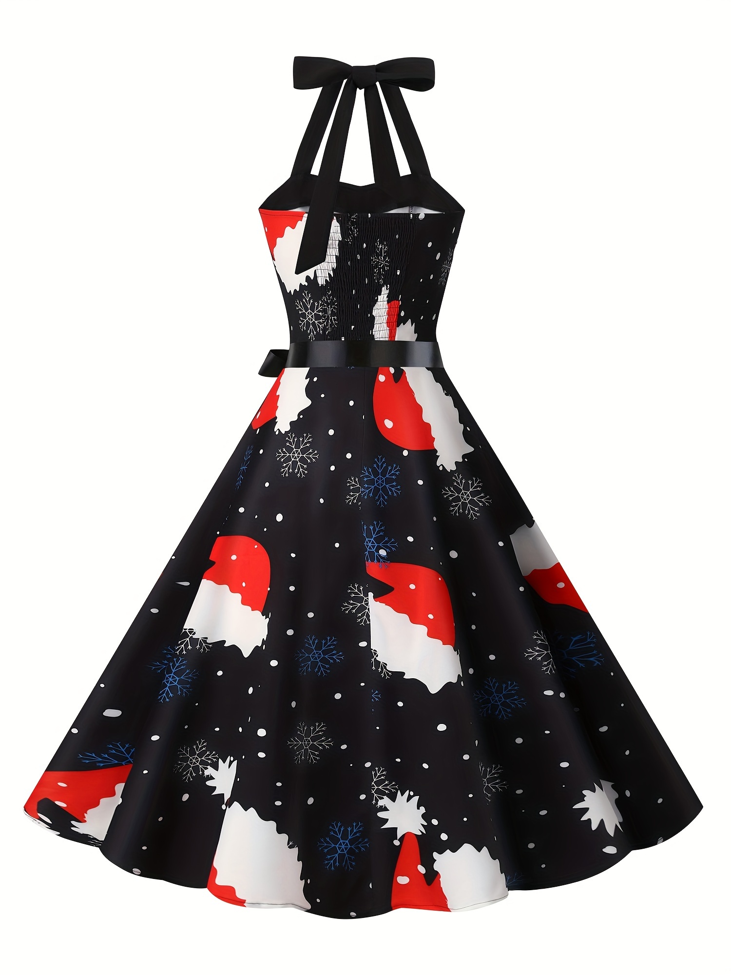 womens vintage christmas print length dress belted waist - Temu