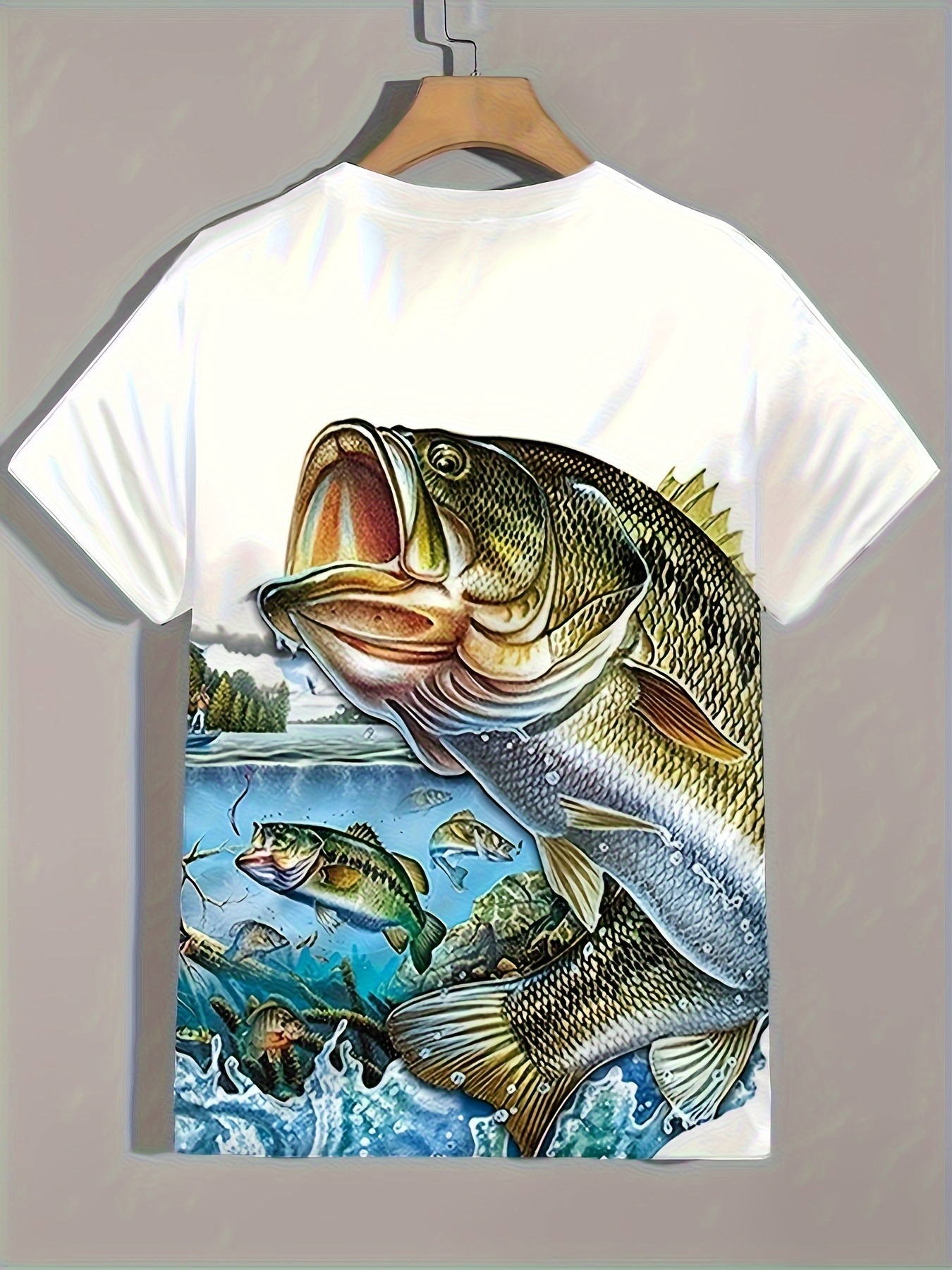 Plus Size Men's Contrast Color 3d Fish Graphic Print T shirt - Temu