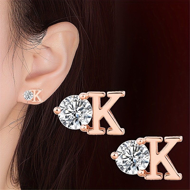 Men's Fashion Zircon Letter ok Earrings, Hip-hop Trendy Punk