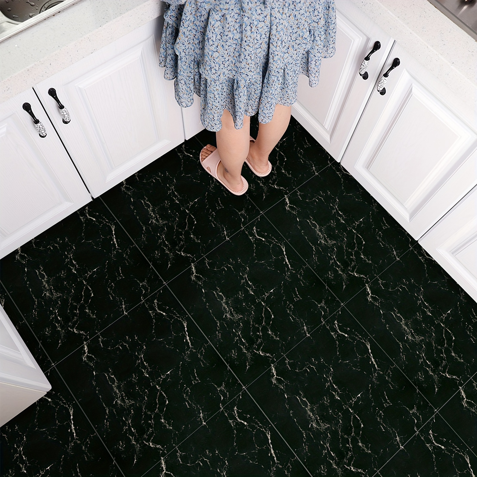10pcs PVC impermeabile adesivo per pavimento bagno Peel Stick autoadesivo  piastrelle per pavimenti cucina soggiorno Decor decalcomania antiscivolo