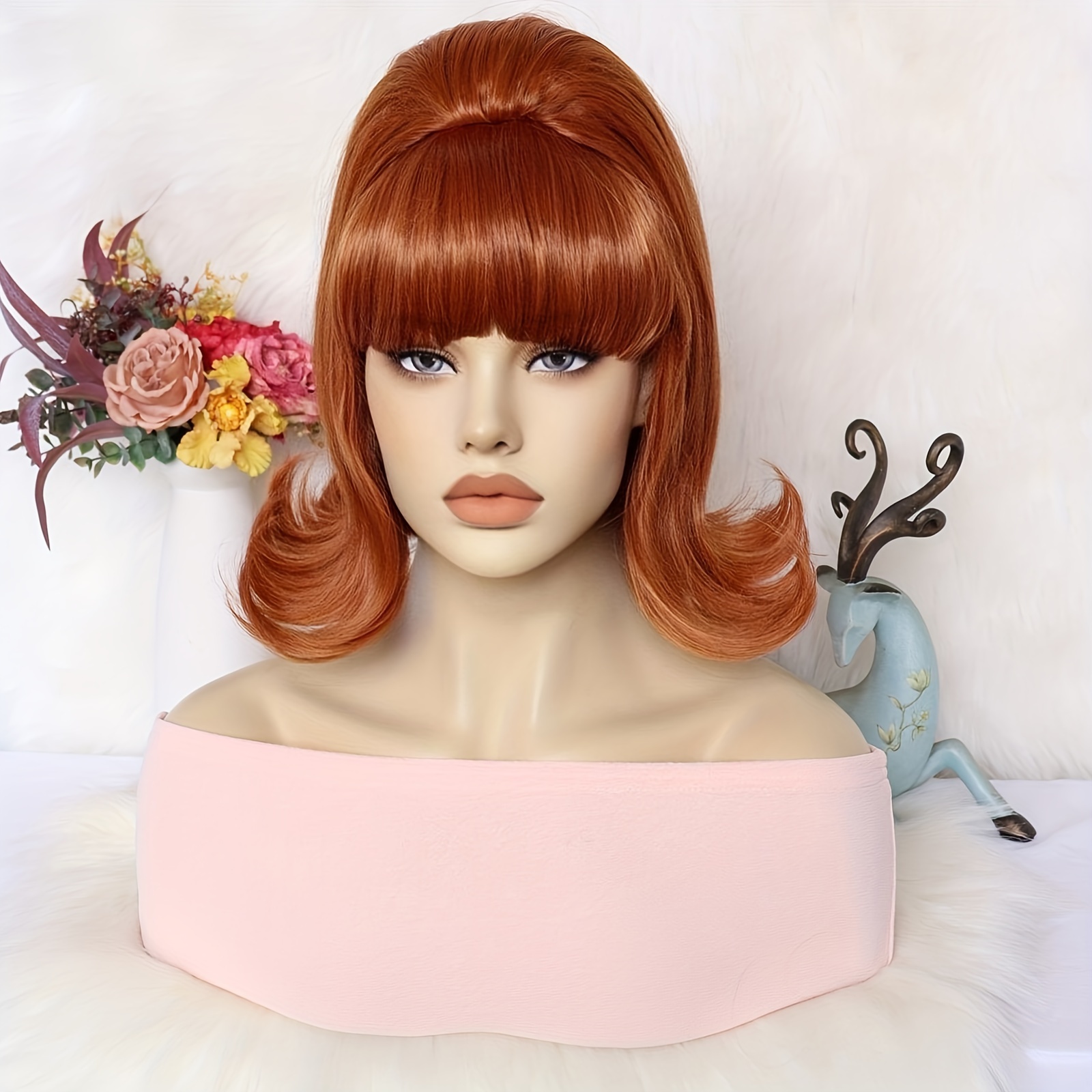 Synthetic Hair Short Curly Copper Red Blonde 70s Retro Temu