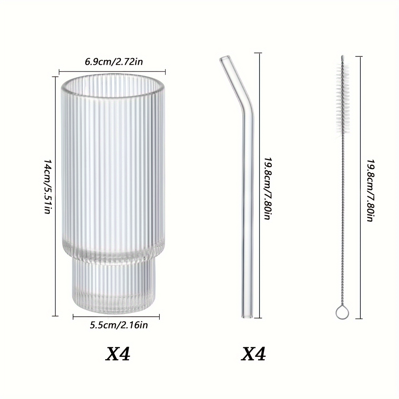 Vertical Stripes Glass Cup Set Drinking Glasses With Straws - Temu