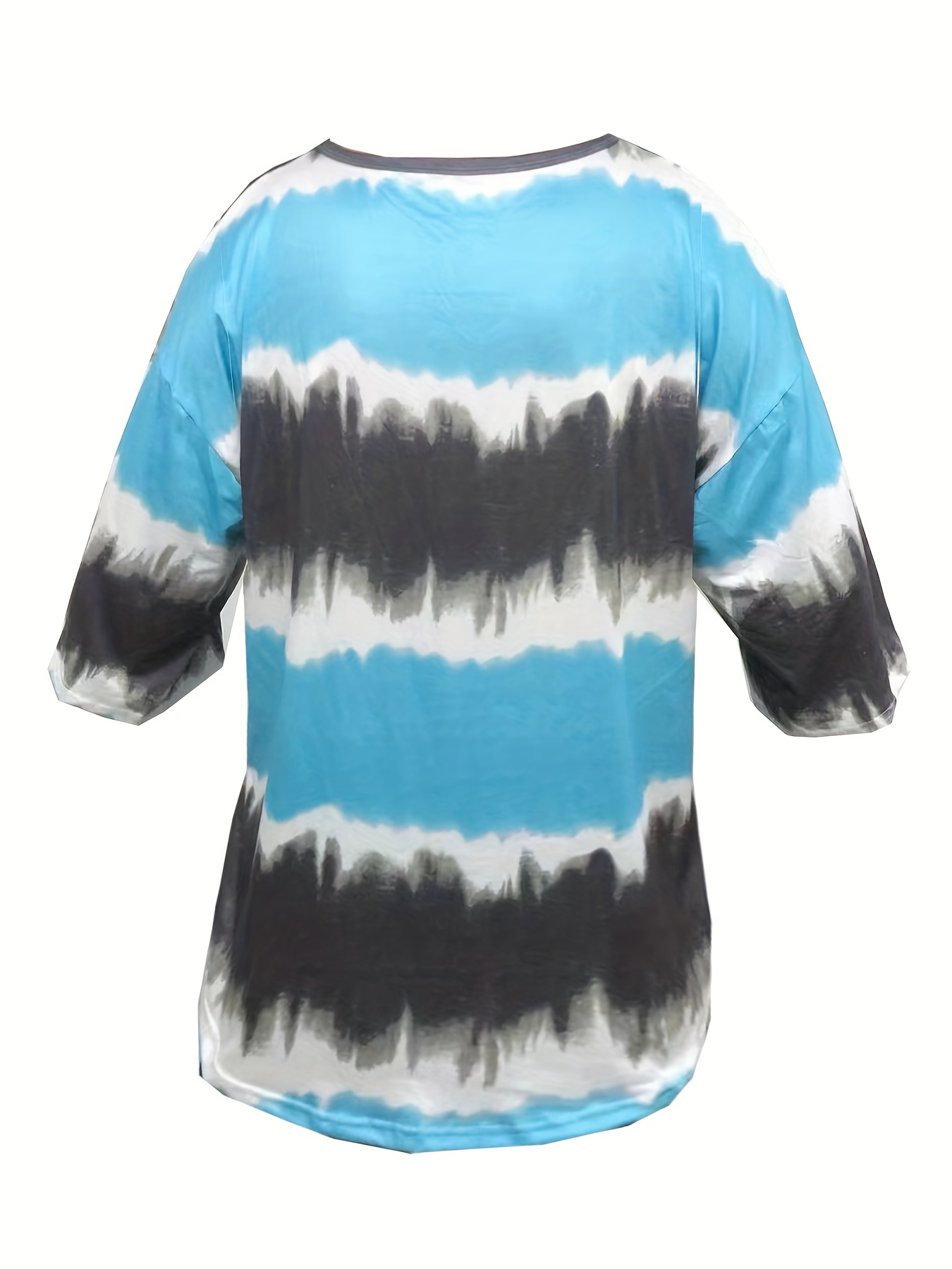 plus size casual t shirt womens plus tie dye short sleeve round neck medium stretch top sky blue