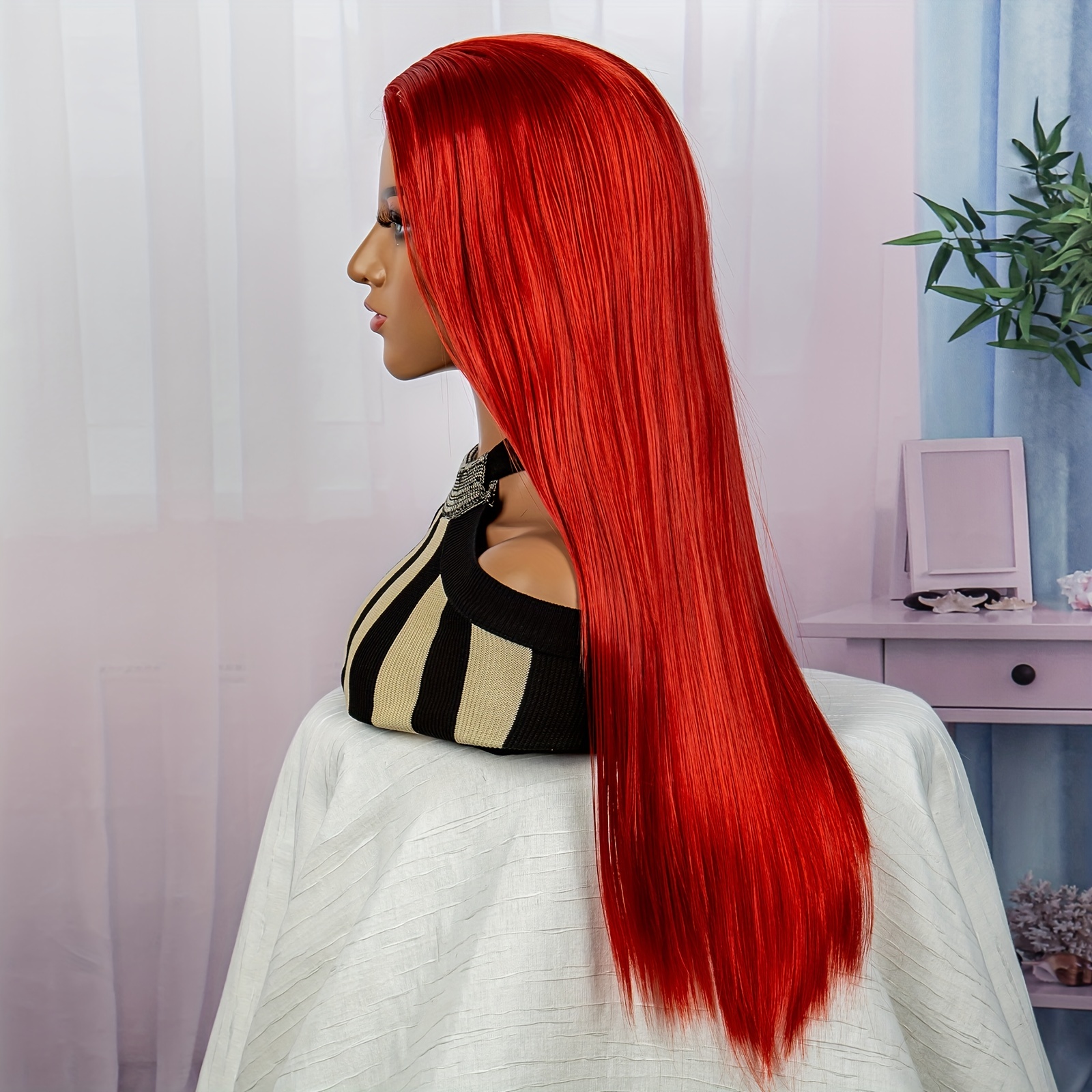 Long Red Orange Wig Straight Synthetic Wig Women Halloween Temu