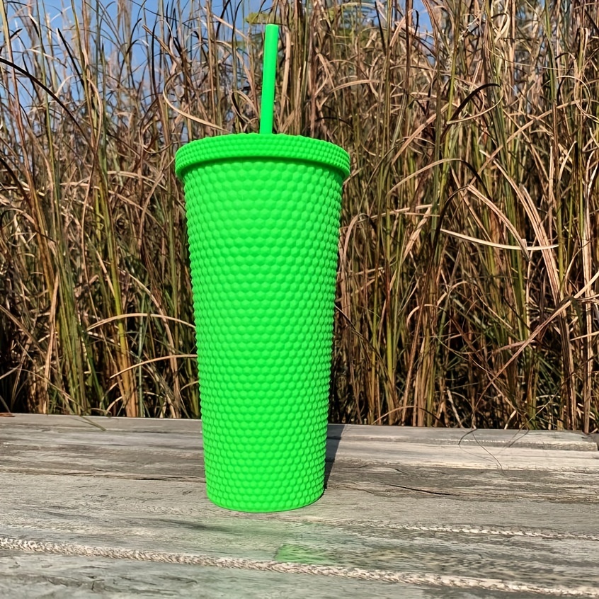 24oz/710ml Orange Studded Tumbler with Straw and Lid, Reusable Double Wall  Studded Cup Iced Coffee Cups with Lids, BPA Free Acrylic Travel Tumbler