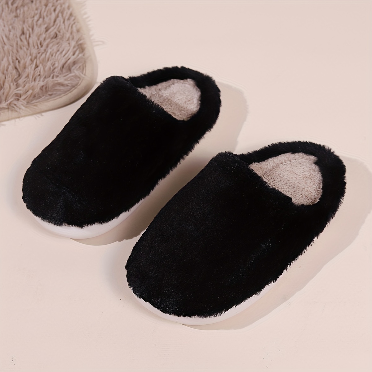 Solid Color Winter Fluffy Plush Slippers Cozy Warm Closed - Temu