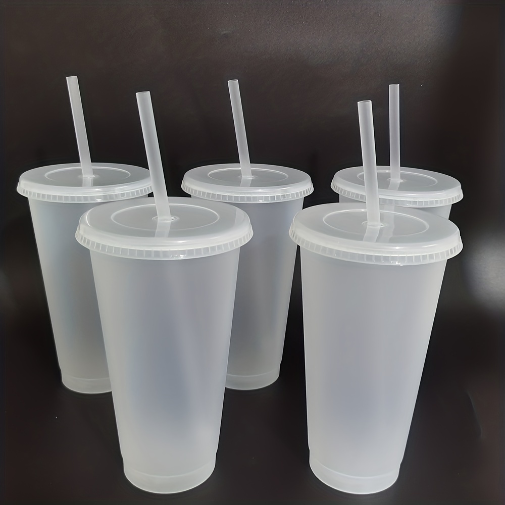 5pcs 24oz Reusable Plastic Cups With Straw And Lids, Durable Water Cup  Tumblers Iced Coffee Straw Cups Large Water Bottle Travel Mug Summer Party  Bulk