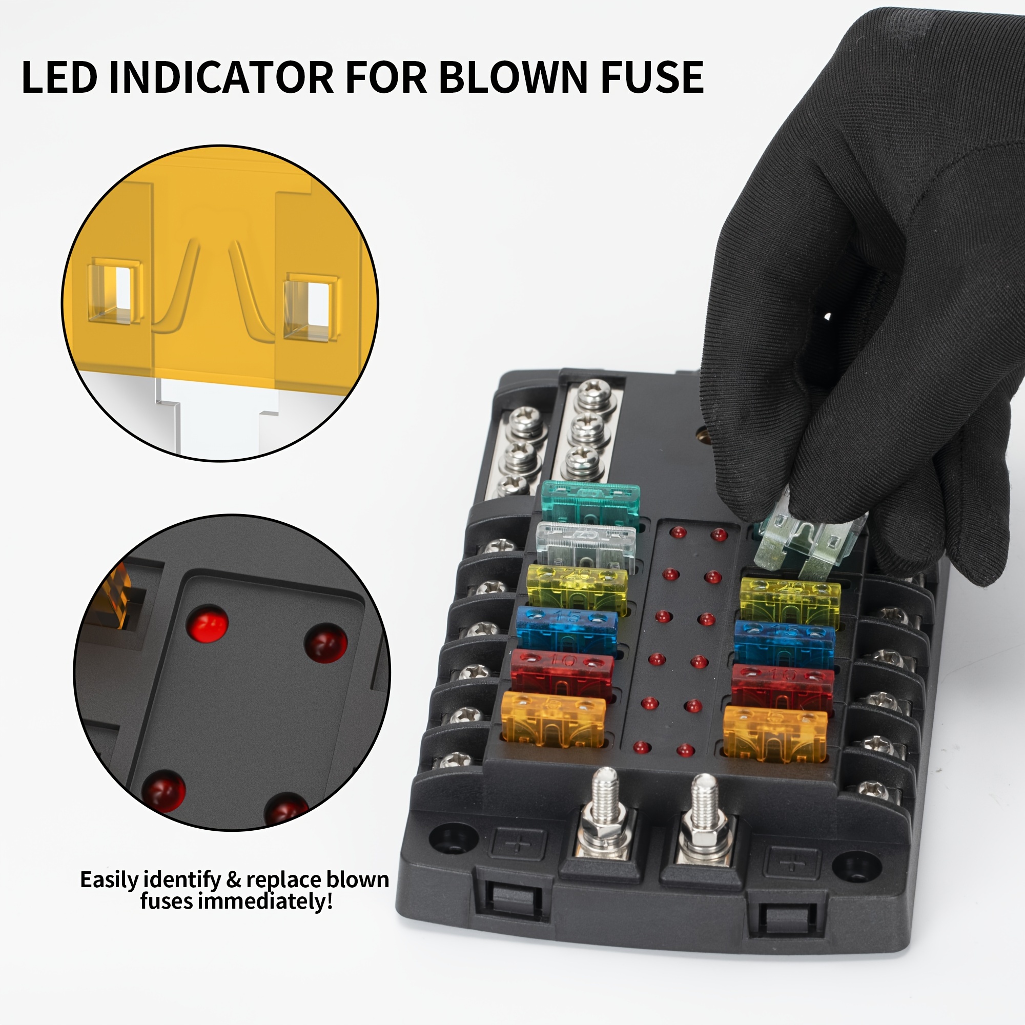 12 Way DC 12V Volt Fuse Box 24V 32V Circuit Car Trailer Auto Blade Fuse Box  Block Holder ATC ATO 2-input 12-ouput Wire