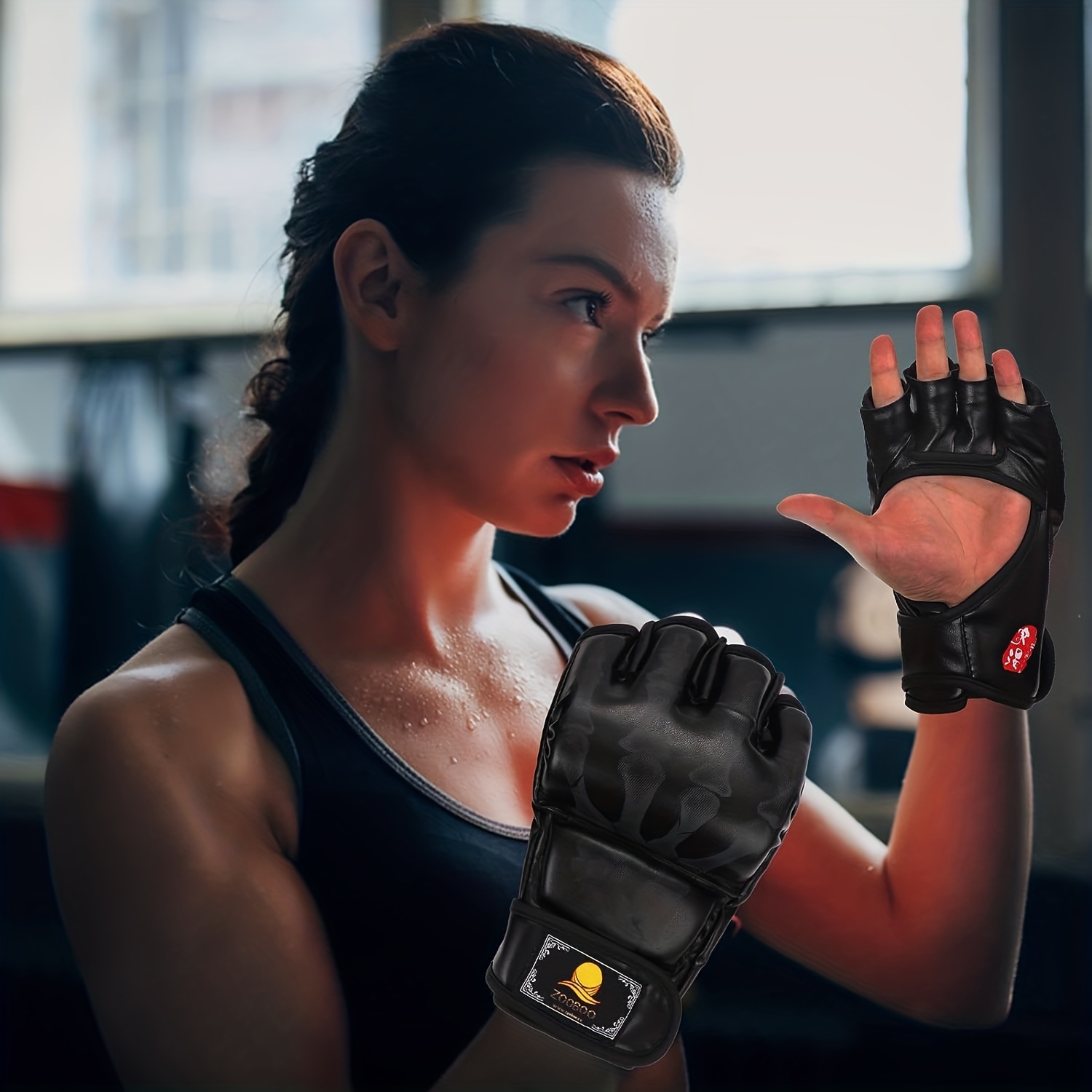 ZooBoo Guantes de artes marciales mixtas, medio dedo, guantes de boxeo,  guantes de combate MMA con banda ajustable para la muñeca para  entrenamiento
