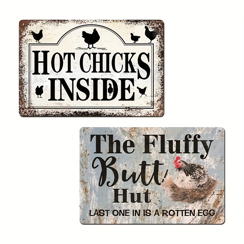 1pc Hot Chicks Inside Sign 12x8in Chicken Coop Signs For Coop Outdoor Funny Chicken Coop Decor Horizontal Sign Hen House Sign For Outdoor Indoor Retro Vintage Chicken Metal Yard Sign