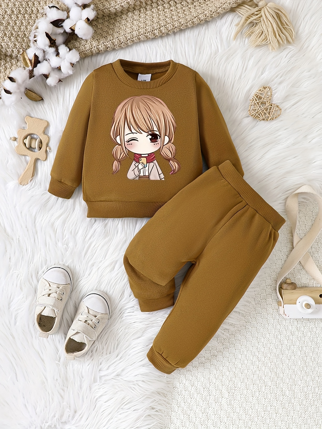 Baby Stylish Outfit - Kids Trendy Bear Graphic Sweatshirt Pullover Top  Trousers Set - Temu Switzerland