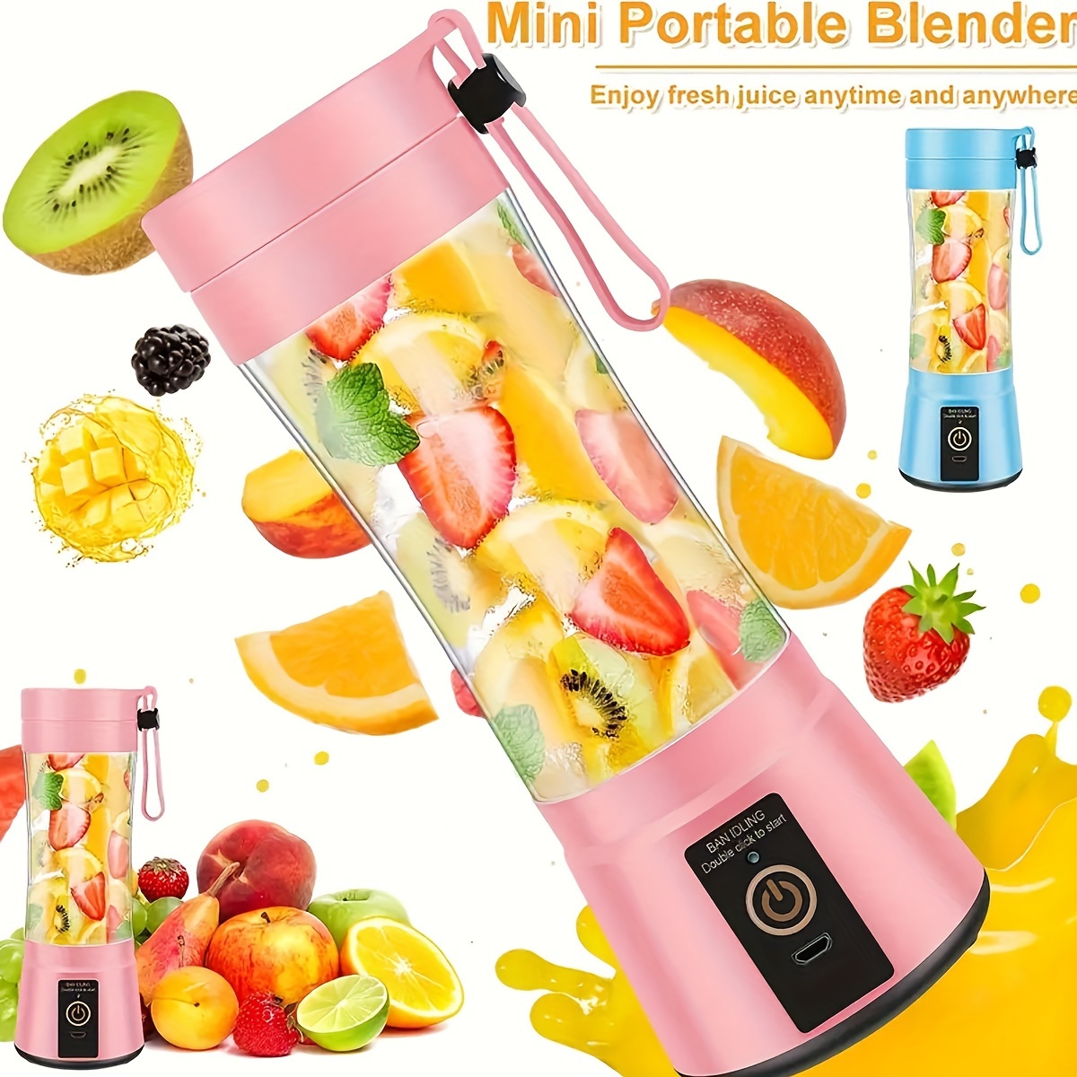 Portable Blender Personal USB Rechargeable Juice Cup for Smoothie and  Protein Shakes Mini Handheld Fruit Mixer 13Oz Bottle for Travel Gym Home  Office