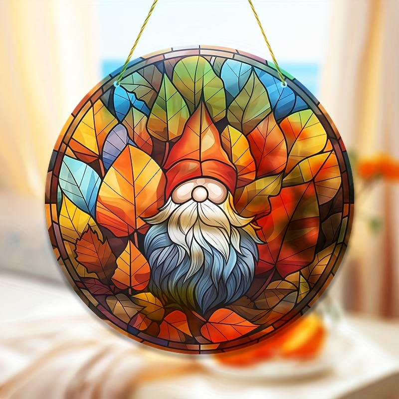 Gnome Stained Window Hangings Gnomes Christmas Elf Fall Home - Temu
