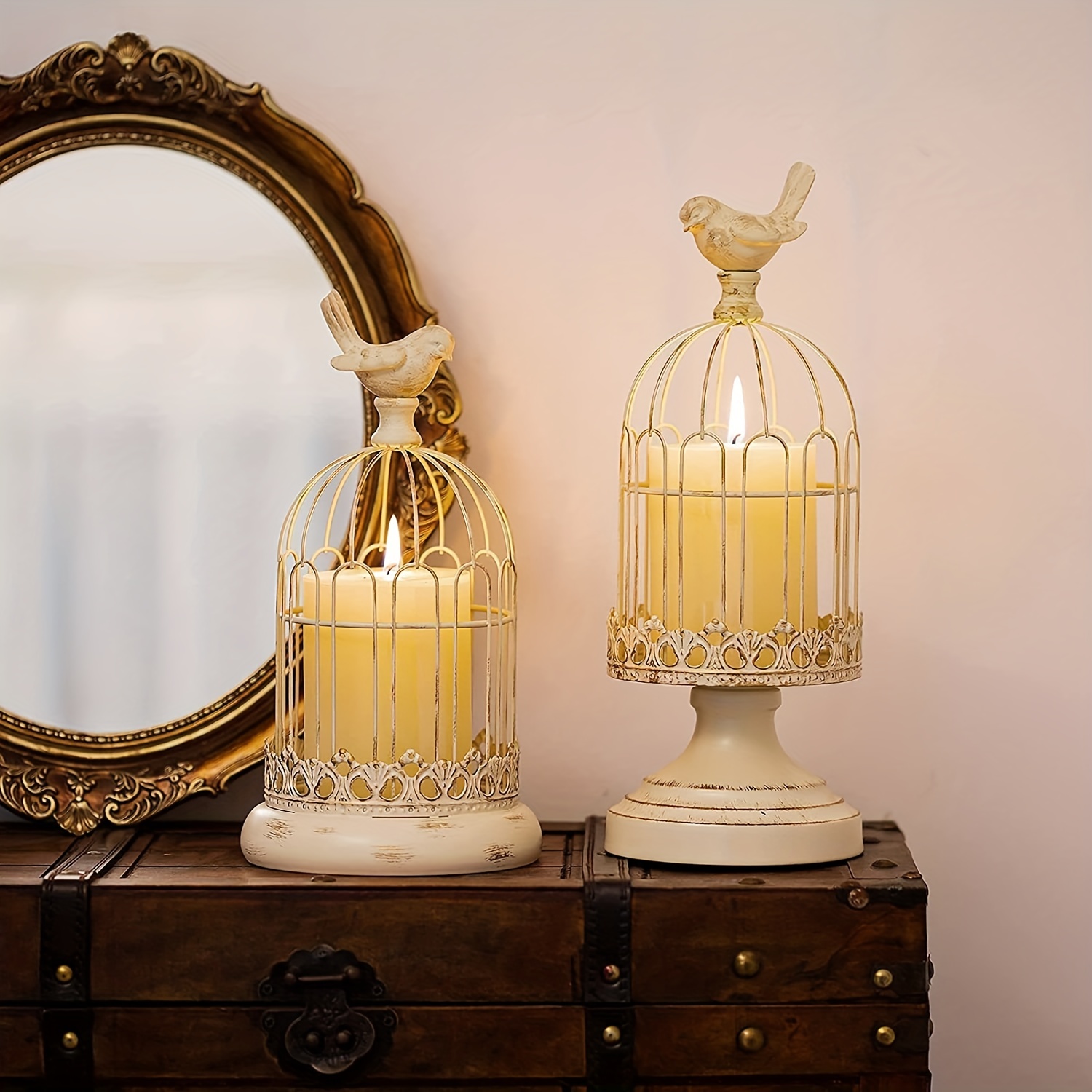 2pcs Decorative Birdcage Candle Holders for Pillar Candles